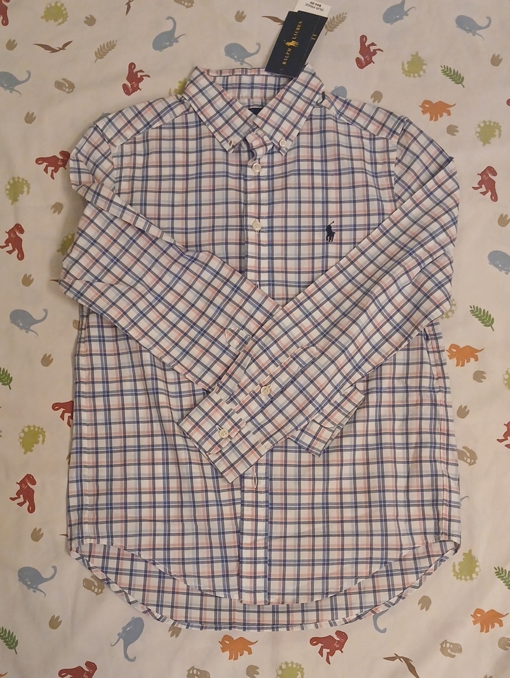 Polo by Ralph Lauren White Button-Down Shirt with Blue & Pink Plaid